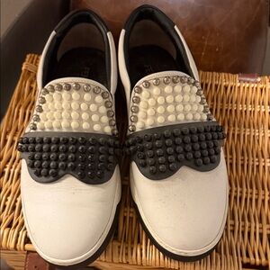 Fendi Black and White Studded Loafers